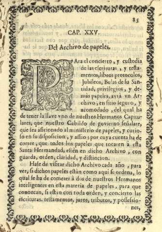 Cap. XXV. Del Archivo de papeles