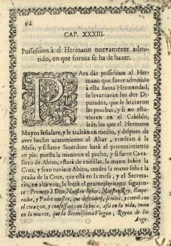 Cap. XXXIII. Possesion à el Hermano nuevamente admitido,en que forma se ha de hazer