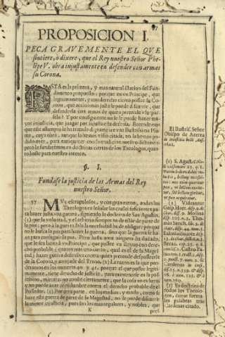 Proposicion I. Peca gravemente el qve sintiere, ò dixere, que el Rey nuestro Señor Phelipe V ...