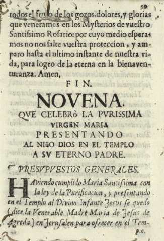 Novena qve celebrò la pvrissima Virgen Maria presentando al niño Dios en el templo a sv eterno padre