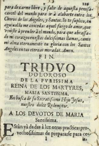 Trdvo doloroso de la pvrissima reina de los martyres, Maria Santissima
