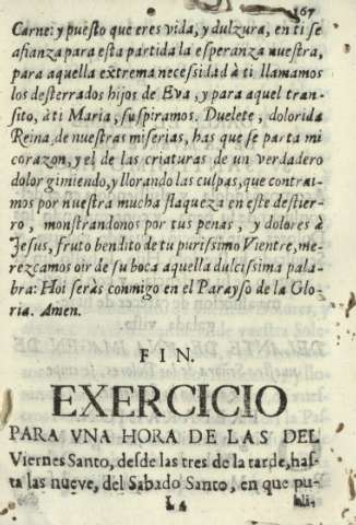Exercicio para vna hora de las del Viernes Santo, desde las tres de la tarde,hasta las nueve,del Sabado Santo ...