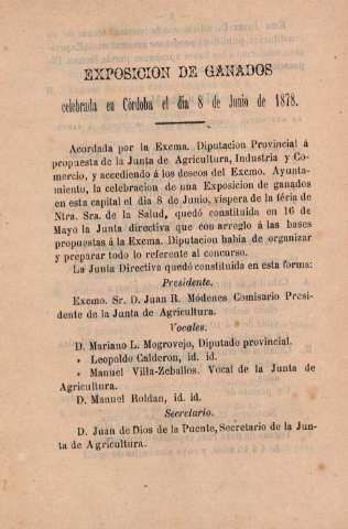 Exposicion de ganados celebrada en Córdoba el día 8 de Junio de 1878