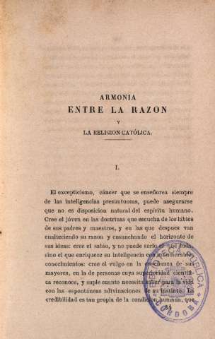 Armonia entre la razon y la religión católica