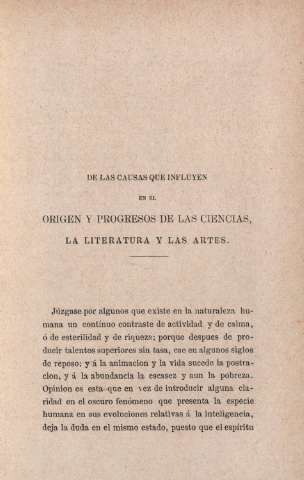 De las causas que influyen en el origen y progresos de las ciencias...