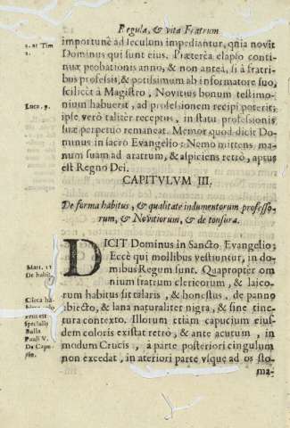 Capitvlvm III. De forma habitus , et qualitate indumentorum professorum , et Novittiorum , et de tonsura