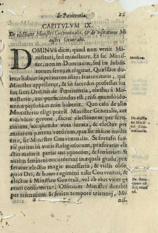 Capitvlvm IX. De electione Ministri Conventualis, et de visitatione Ministri Generalis