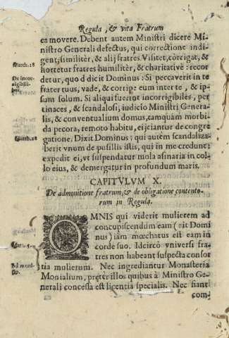 Capitvlvm X. De admonitione fratrum,et de obligatione contentorum in Regula