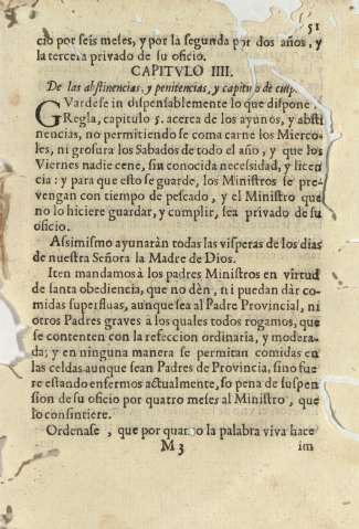 Capitvlo IIII. De las abstinencias, y penitencias, y capitulo de culpa