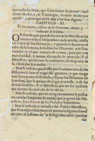 Capitvlo XI. De las cuentas, edificios de los Conventos, deudas y redencion de tributos