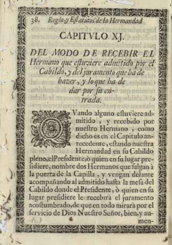 Capitvlo XI. Del modo de recebir el Hermano que estuviere admitido por el Cabildo ...