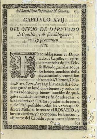 Capitvlo XVII. Del oficio de dipvtado de Capilla, y de sus obligaciones , y preeminencias
