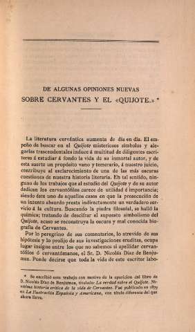 De algunas opiniones nuevas sobre Cervantes y el 