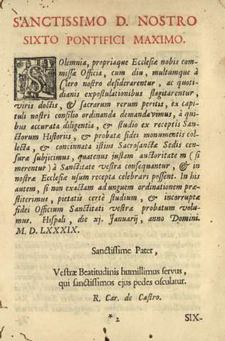 Sanctissimo D. nostro Sixto Pontifici Maximo