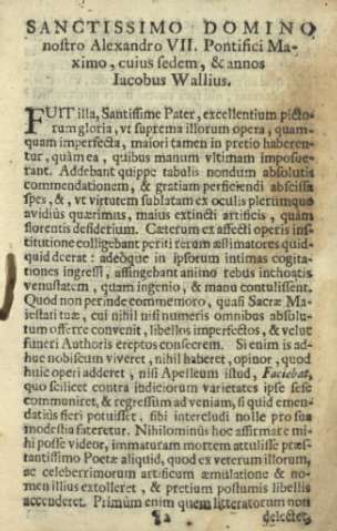 Sanctissimo domino nostro Alexandro VII. Pontifici Maximo, cuius sedem, & annos Iacobus Wallius