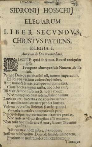 Sidronij Hosschij elegiarum. Liber secvndvs. Christvs patiens