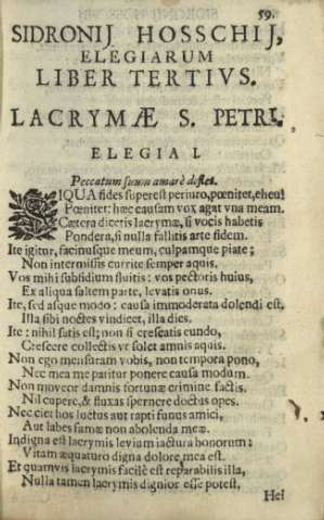 Sidronij Hosschij, elegiarum. Liber tertivs. Lacrymae S. Petri