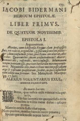 Iacobi Bidermani heroum epistolae. Liber primvs. De quatuor novissimis
