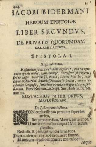 Iacobi bidermani heroum epistolae. Liber secvndvs. De privatis quorumdam calamitatibvs