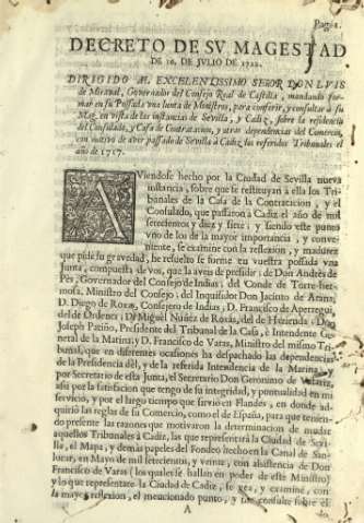 Decreto de sv magestad de 16 de Jvlio de 1722