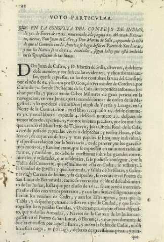 Voto particvlar. Qve en la consulta del Consejo de Indias, de 30. de Enero de 1702. mencionada à la pagina 61 ...