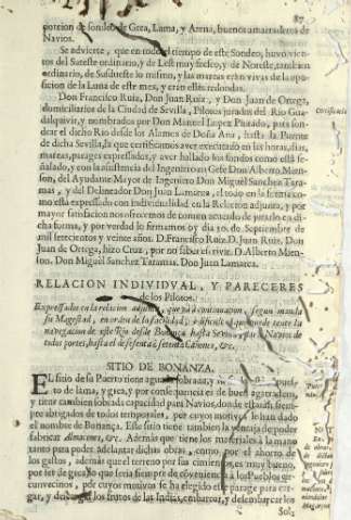 Relacion individual, y pareceres de los Pilotos. Expressados en la relacion adjunta, que và à continuacion ...