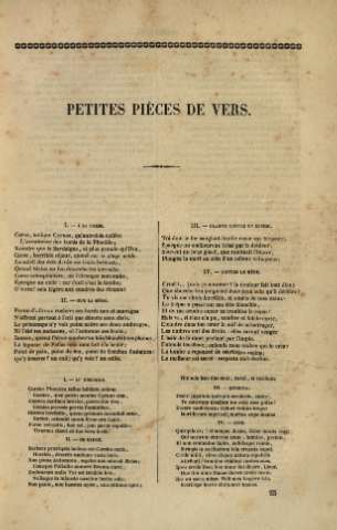 Petites pièces de vers