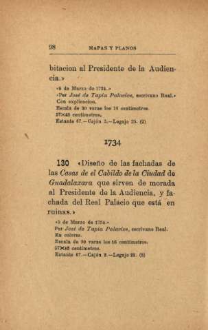 1734. Diseño de las fachadas de las Casas de el Cabildo de la Ciudad de Guadalaxara