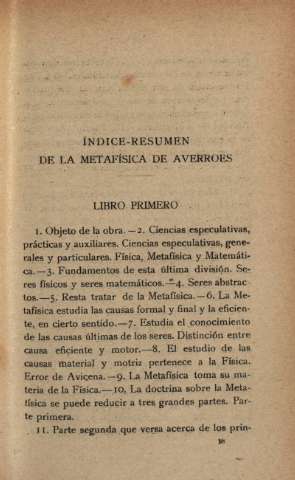 Índice- Resumen de la metafísica de Averroes