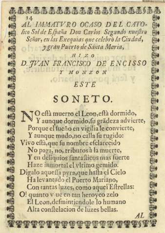 Al immatvro ocaso del catolico Sol de España Don Carlos Segundo nuestro Señor ...