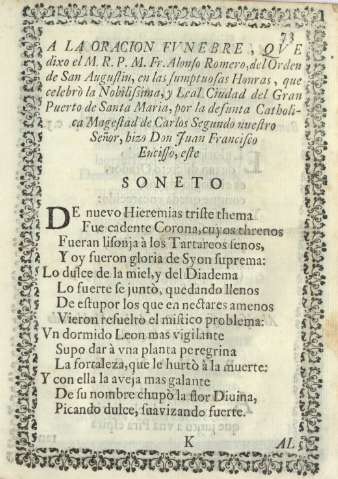 A la oracion fvnebre , qve dixo el M.R.P.M.Fr. Alonso Romero,del Orden de San Augustin ...
