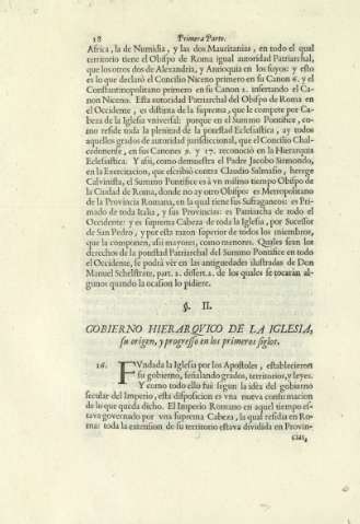 Ss. II. Gobierno hierarqvico de la Iglesia, su origen, y progresso en los primeros siglos