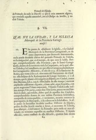 Ss. VII. Qval fve la civdad , y la Iglesia Metropoli de la Provincia Cartaginense