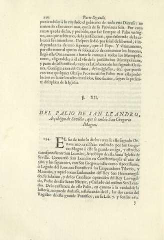 Ss. XII. Del palio de San Leandro, Arçobispado de Sevilla, que le embiò San Gregorio Magno