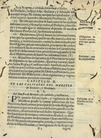 Capitulo II. De las calidades del maestro de Novicios , y Noviciado