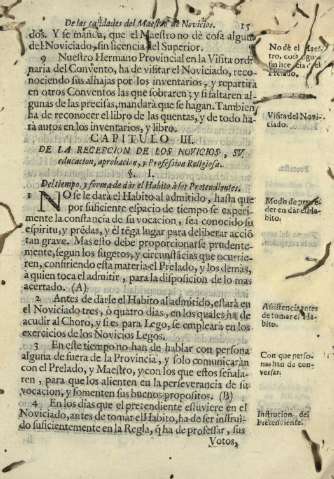 Capitulo III. De la recepcion de los novicios, sv educacion, aprobacion, y Profession Religiosa