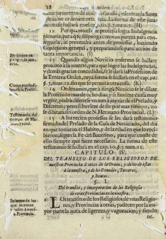 Capitulo IV. Del transito de los religiosos de nuestra Provincia à otras de la Orden, y de los de estas à la nuestra ...