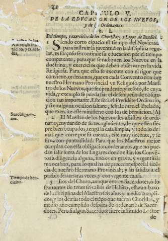 Capitulo V. De la edvcacion de los nvevos, y de los Ordenantes