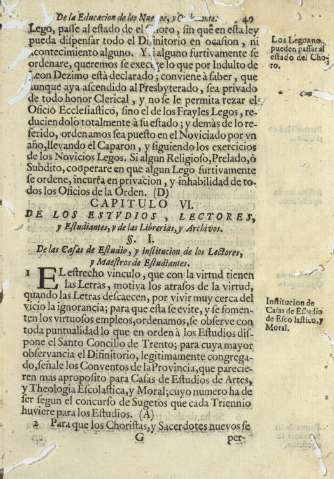 Capitulo VI. De los estvdios, lectores, y Estudiantes, y de las Librerias, y Archivos
