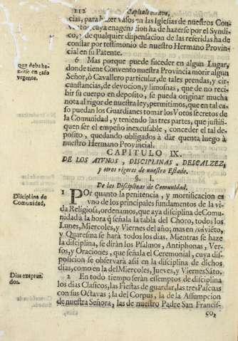 Capitulo IX. De los ayvnos, disciplinas, descalzez, y otros rigores de nuestro Estado