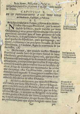 Capitulo X. De lo perteneciente a los tres votos de Obediencia, Castidad y Pobreza
