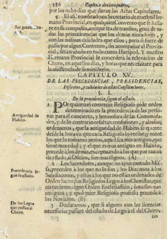 Capituo XV. De las precedencias, presidenicias, Discretos, y calidades de estas Constittuciones