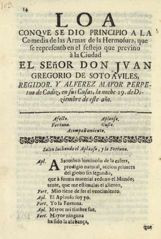 Loa conqve se dio principio a la Comedia de las Armas de la Hermosura, que se representò en el festejo que previno à la Ciudad