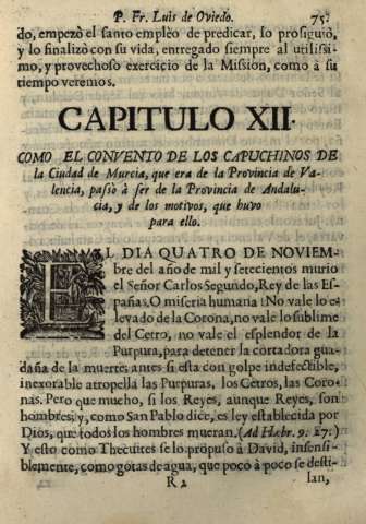 Capitulo XII. Como el convento de los Capuchinos...