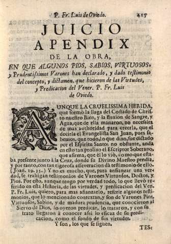 Juicio apendix de la obra, en que algunos pios, sabios, virtuosos...