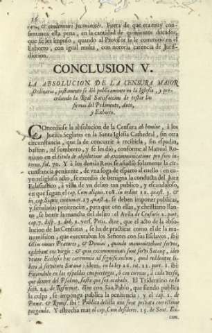 Conclusion V. La absolucion de la censura mayor Ordinaria, justamente se diò publicamente en la Iglesia ...