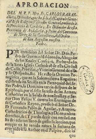 Aprobacion del M.R.P. Mro. Fr. Carlos Rabaschiero ...