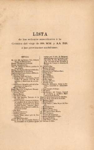 Lista de los señores suscritores á la Crónica del viaje de SS. MM. y AA. RR. á las provincias andaluzas