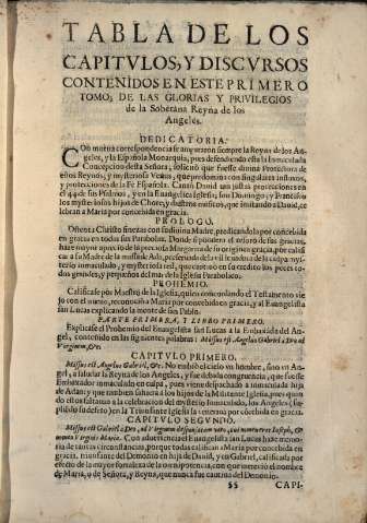 Tabla de los capitvlos y discvrsos contenidos en este Primero Tomo