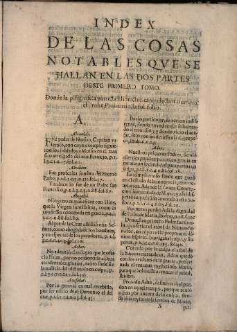Index de las cosas notables qve se hallan en las dos partes deste Primero Tomo